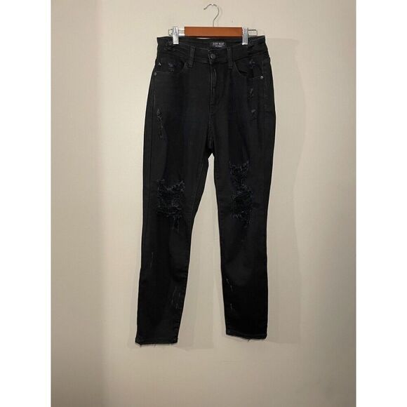 Judy Blue Jeans Womens Size 5 27x29 Boyfriend Fit Black Distressed‎ Ripped - Picture 2 of 8